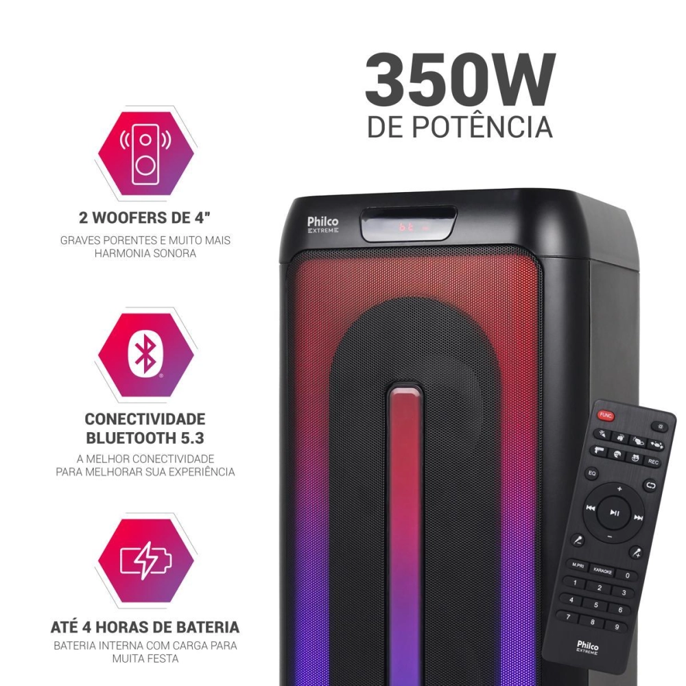 Caixa de Som Amplificada Philco Pcx4501 Flash Light 350w Preta