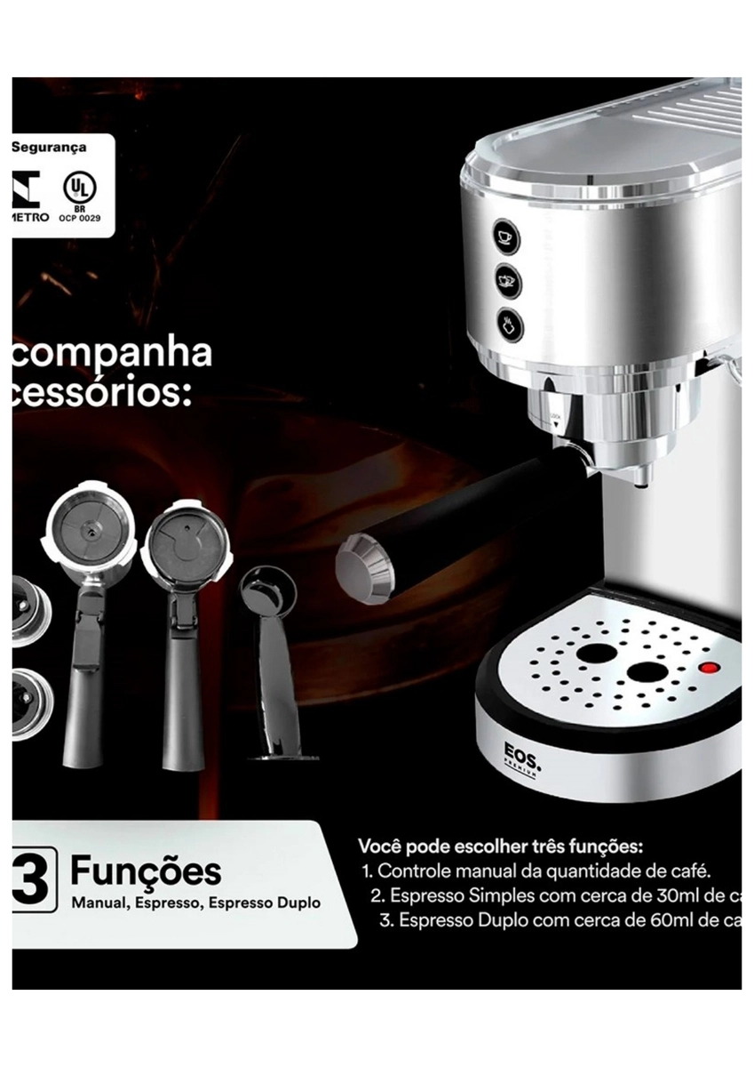 Cafeteira Espresso Eos Ecf01ec  Italiana 3 em 1 19 Bar Inox