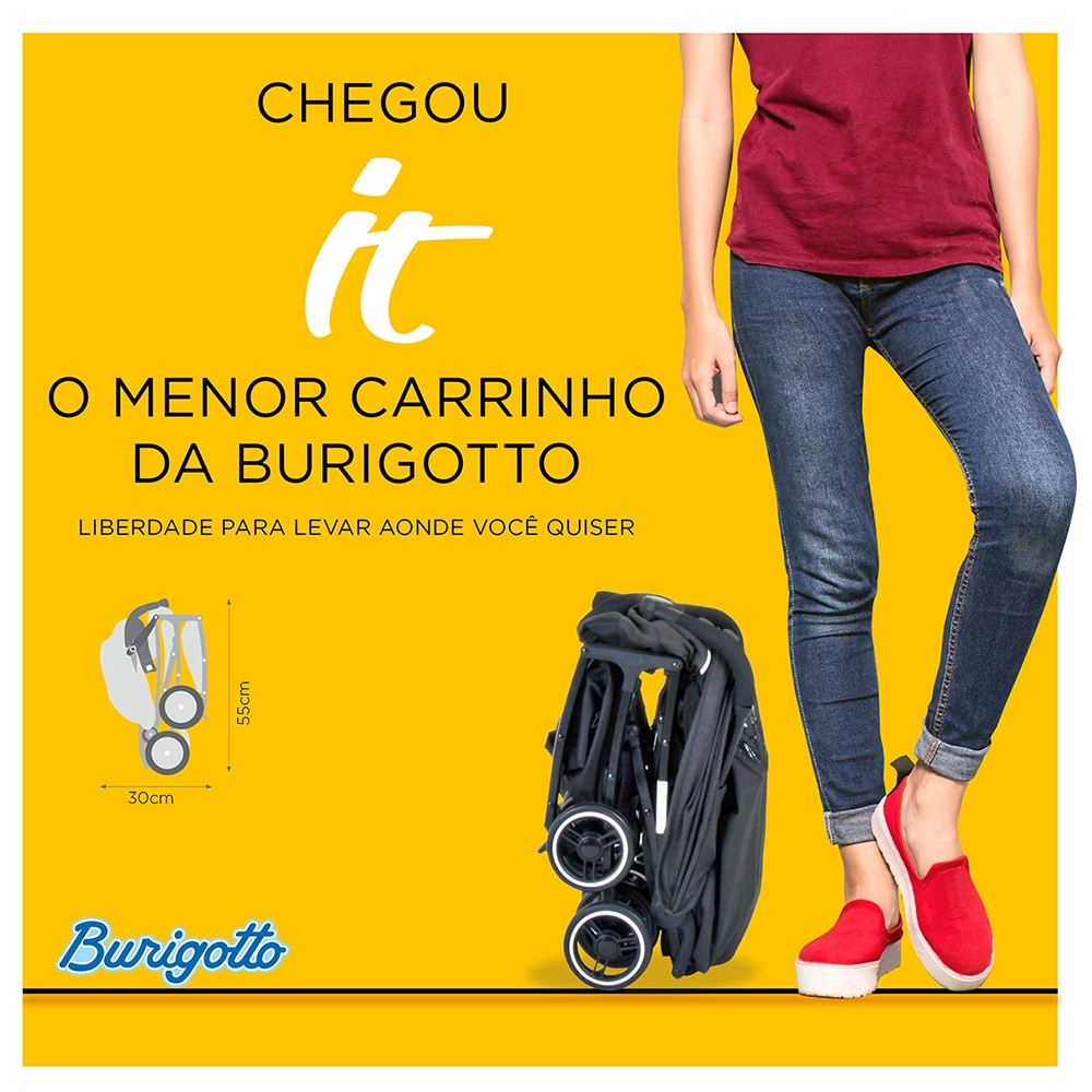 Carrinho de Bebê Burigotto It Compacto para Passeio até 15kg Preto