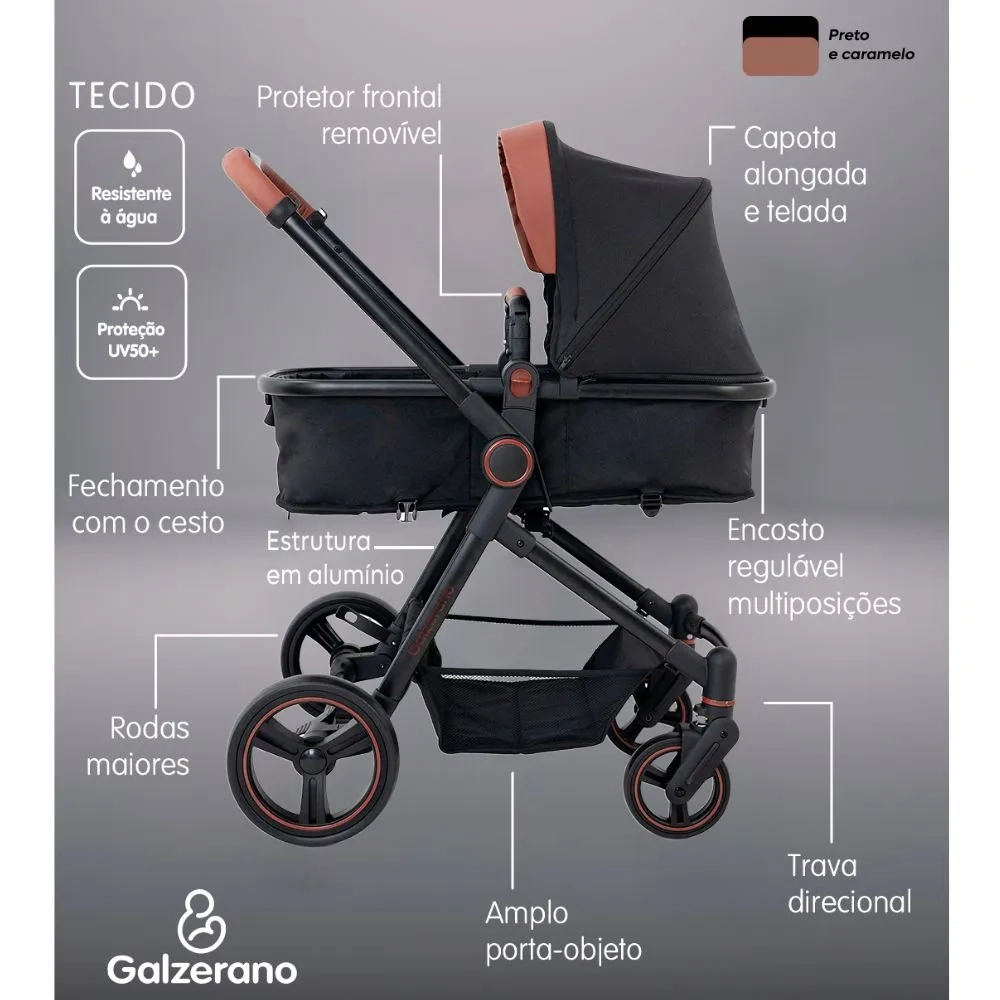 Carrinho de Passeio Galzerano Ivy 0 a 15kg com Cesto Moises