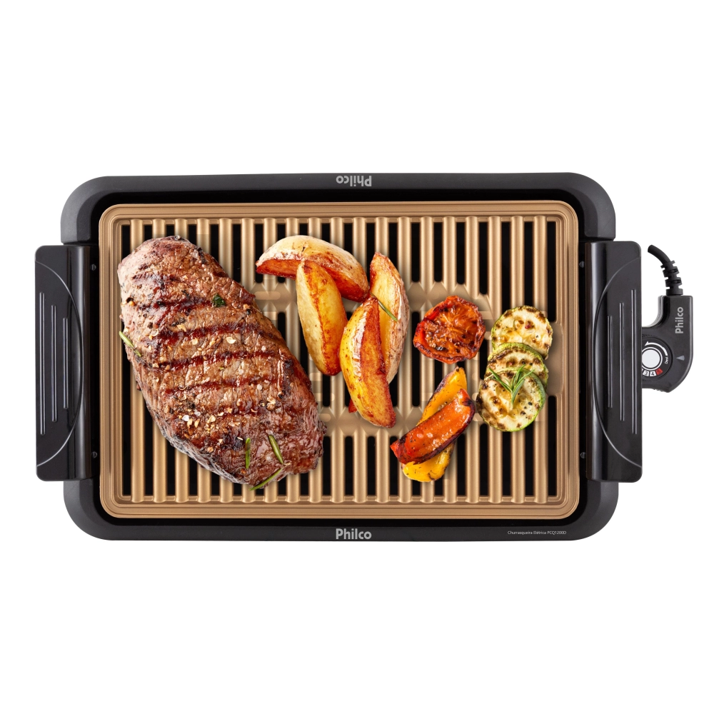 Churrasqueira Elétrica Philco Pcq1200d 1200w Preta com Dourado 220v