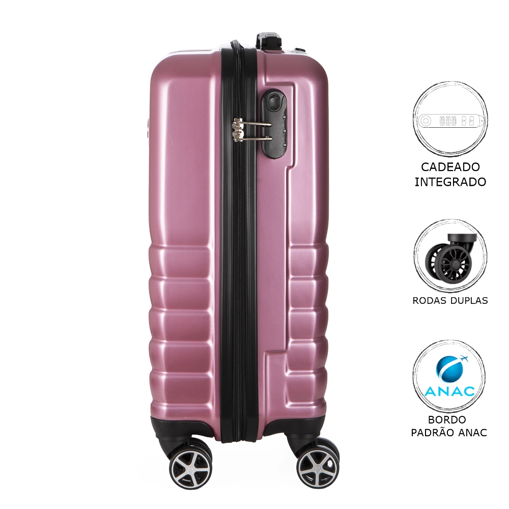 Conjunto de Malas de Viagem Abs Expansível Ika Flex Cadeado Tsa Rodas Duplas 3pcs P/M/G Rosê