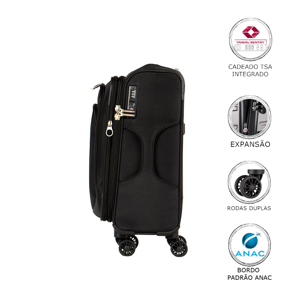 Conjunto de Malas de Viagem em Poliester Samsonite Kick Air Tsa e Rodas Duplas 3pcs P/m/g Preto