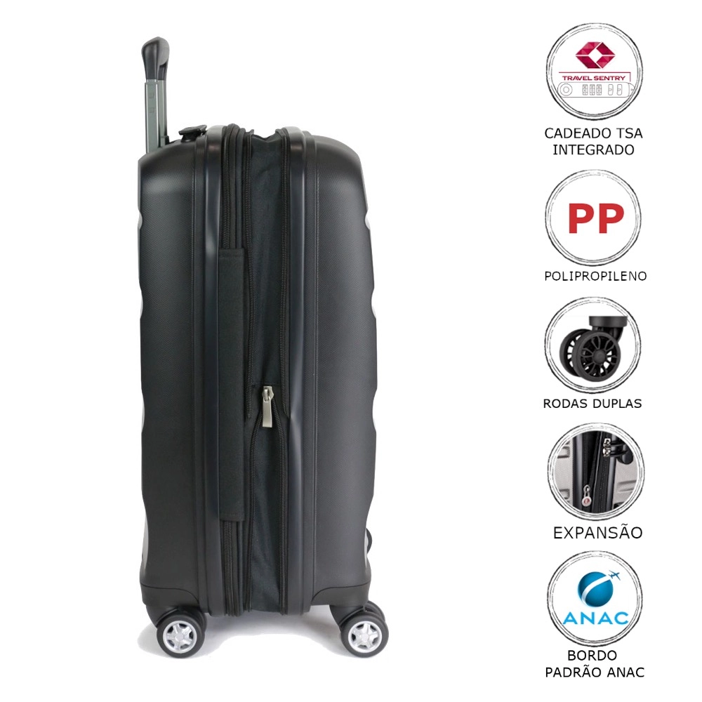 Conjunto de Malas de Viagem Expansível em Polipropileno Samsonite Spin Air 2pcs P/m Tsa Preta