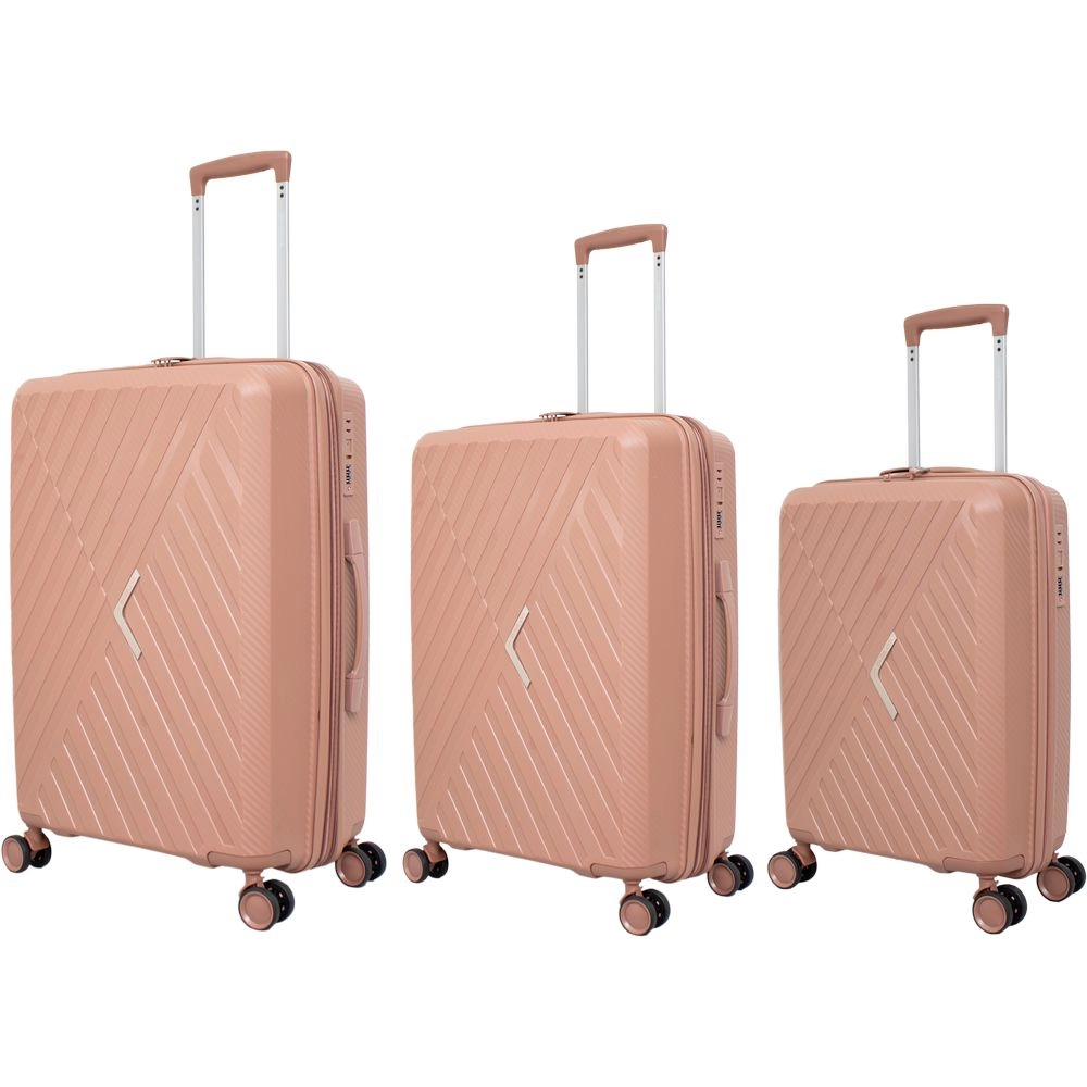 Conjunto de Malas Expansível Polipropileno Yins 21206 Cadeado Tsa Rodas Duplas 360 3pcs P/m/g Rosê