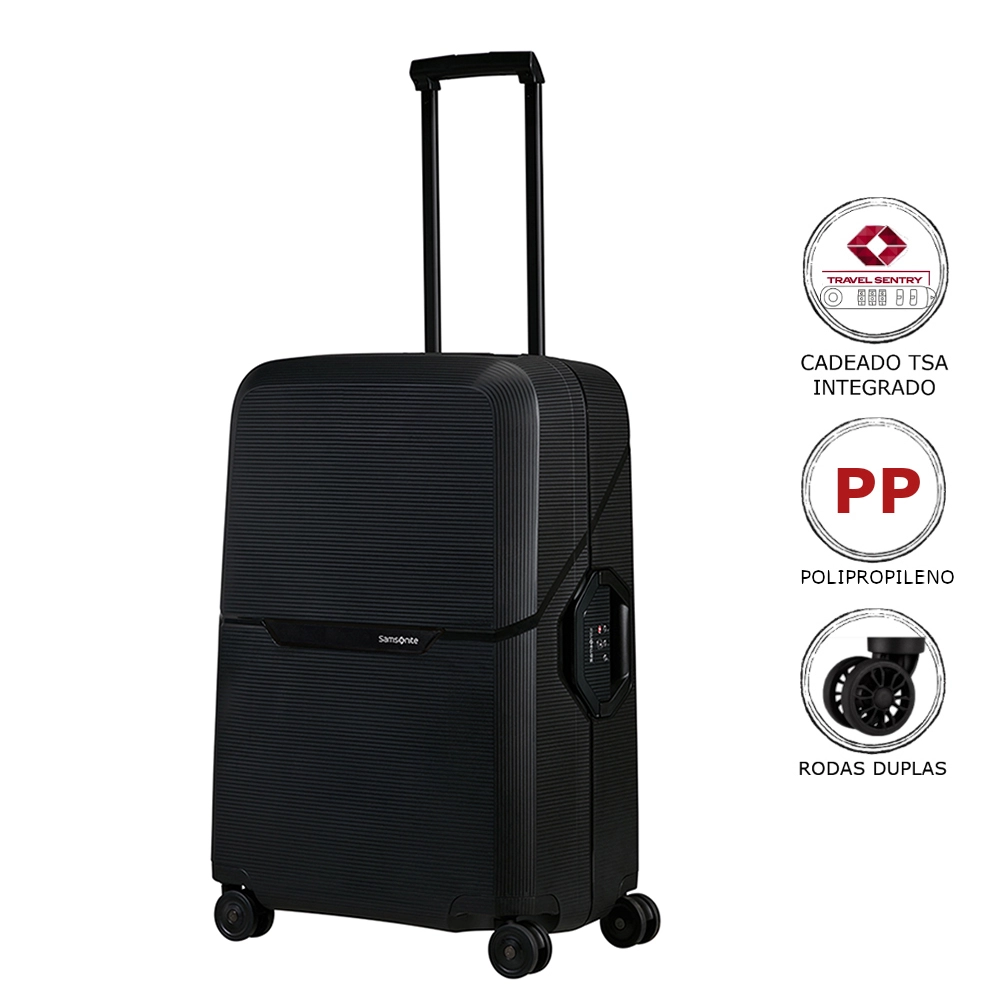 Conjunto de Malas Magnum Eco Samsonite Polipropileno Cadeado Tsa e Rodas Duplas 2 Peças P/M Preto