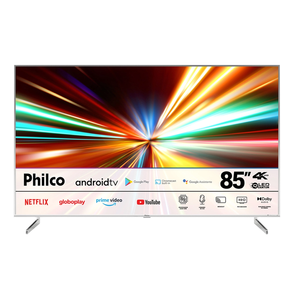 Smart Tv 85" Fast Philco PTV85F8TAGCM Qled Dolby Audio Android Tv Prata