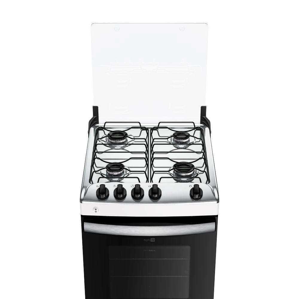 Fogão 4 Bocas Atlas Agile Up Glass com Mesa Inox e Acendimento Automatico Branco Bivolt