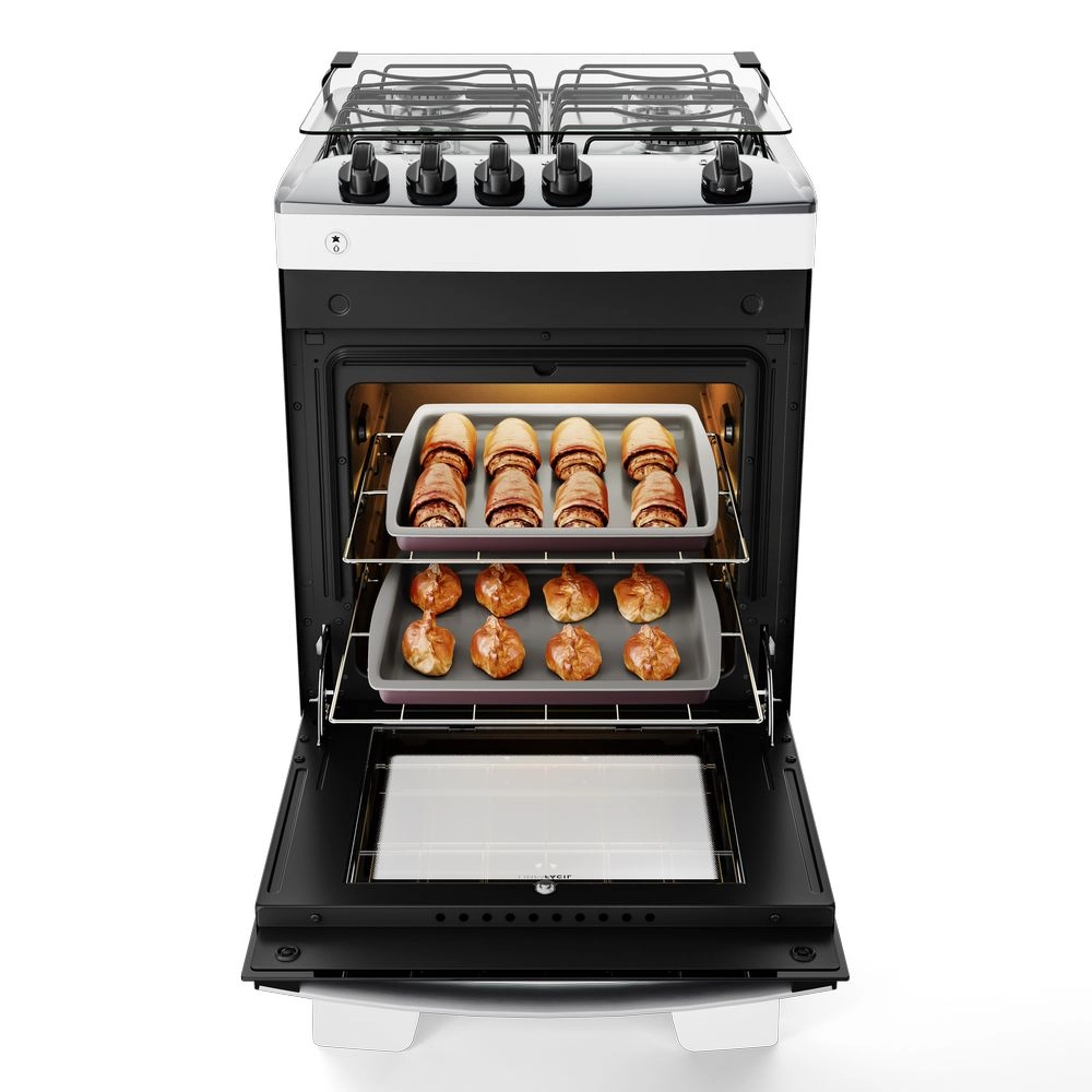 Fogão 4 Bocas Atlas Agile Up Glass com Mesa Inox e Acendimento Automatico Branco Bivolt