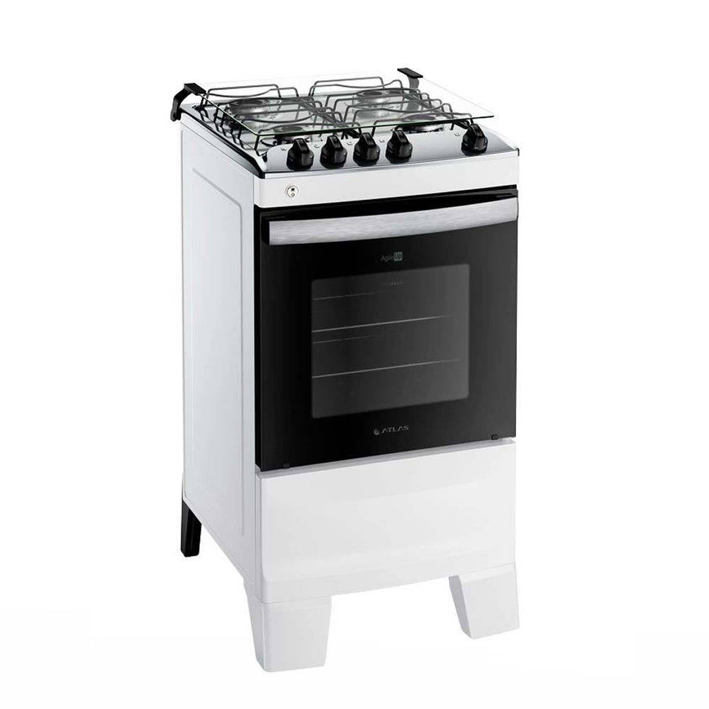 Fogão 4 Bocas Atlas Agile Up Glass com Mesa Inox e Acendimento Automatico Branco Bivolt