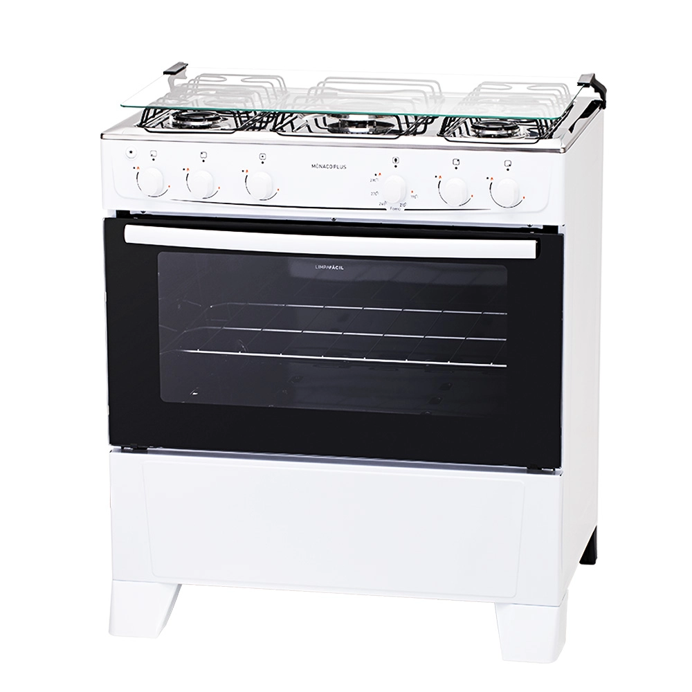 Fogão 5 Bocas Atlas Mônaco Plus com Mesa Inox e Acendimento Automático Branco Bivolt