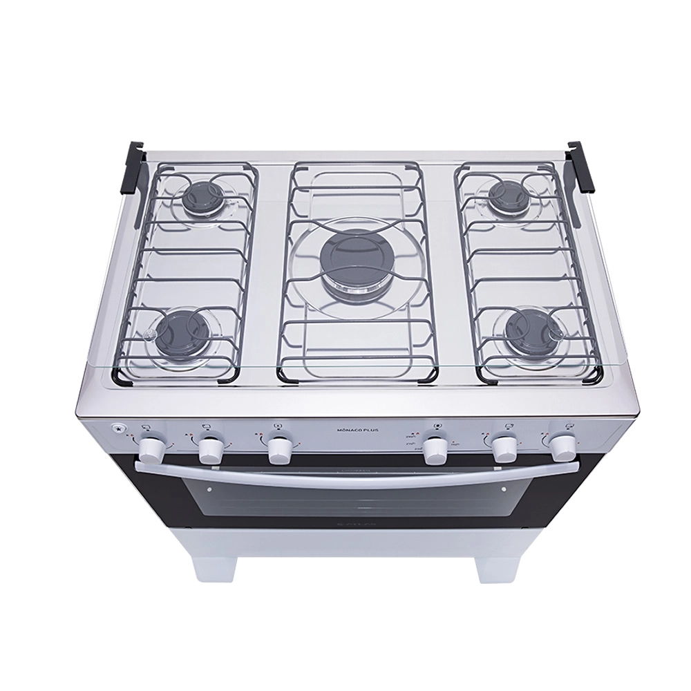 Fogão 5 Bocas Atlas Mônaco Plus com Mesa Inox e Acendimento Automático Branco Bivolt