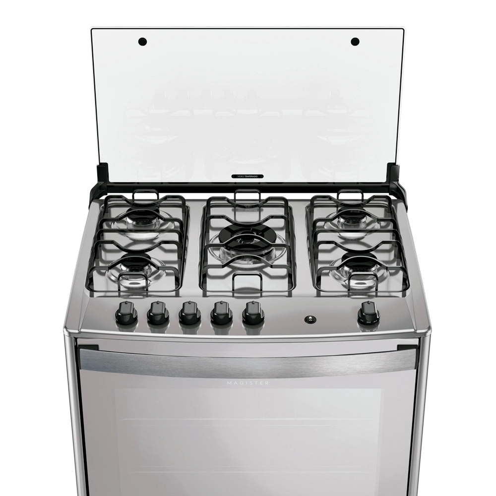 Fogão Dako Magister 5 Bocas Style Mesa de Inox a Gás Espelhado Bivolt