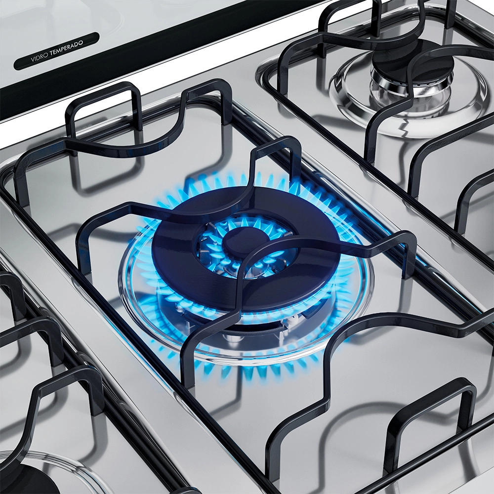 Fogão Dako Magister 5 Bocas Style Mesa de Inox a Gás Espelhado Bivolt