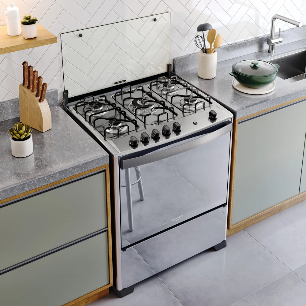 Fogão Dako Magister 5 Bocas Style Mesa de Inox a Gás Espelhado Bivolt