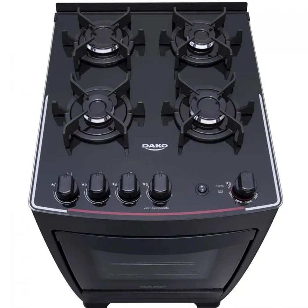 Fogão Dako Supreme Glass 4 Bocas a Gas Acendimento Automático Preto Bivolt