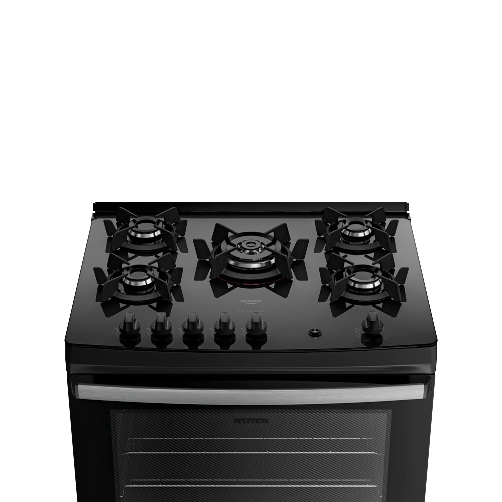 Fogão Dako Supreme Glass 5 Bocas a Gás Acendimento Automático Preto Bivolt