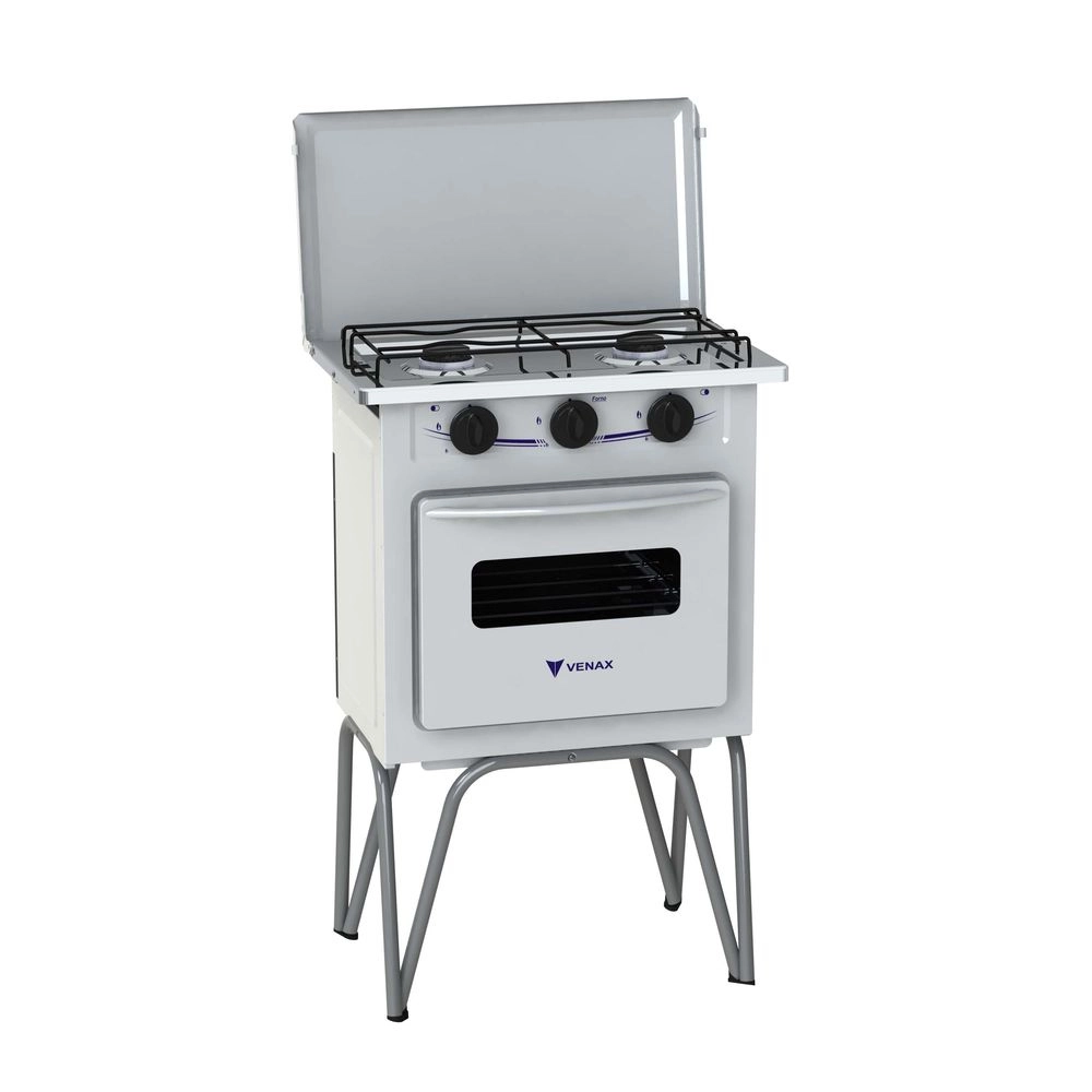 Fogão Portátil 2 Bocas Venax Gemini Tampa de Metal Gas Glp Branco 