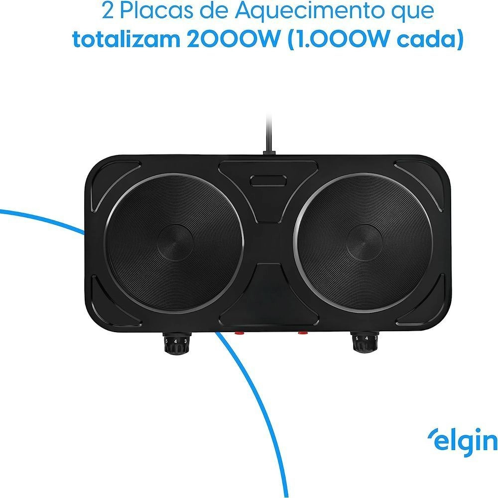 Fogão Portátil Elgin Cooktop de Mesa 2 Bocas 2000w Preto 127v