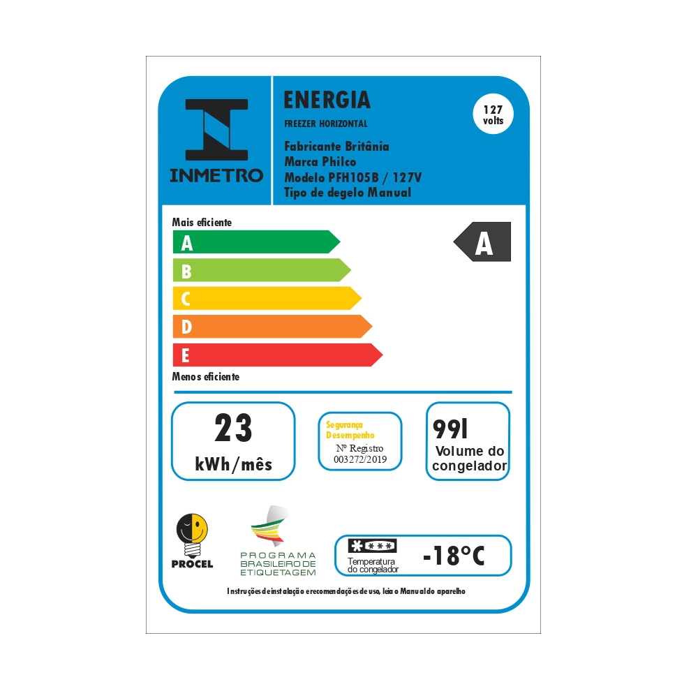 Freezer Horizontal Philco PFH105B 99 Litros 1 Porta 2 em 1 Branco 127v