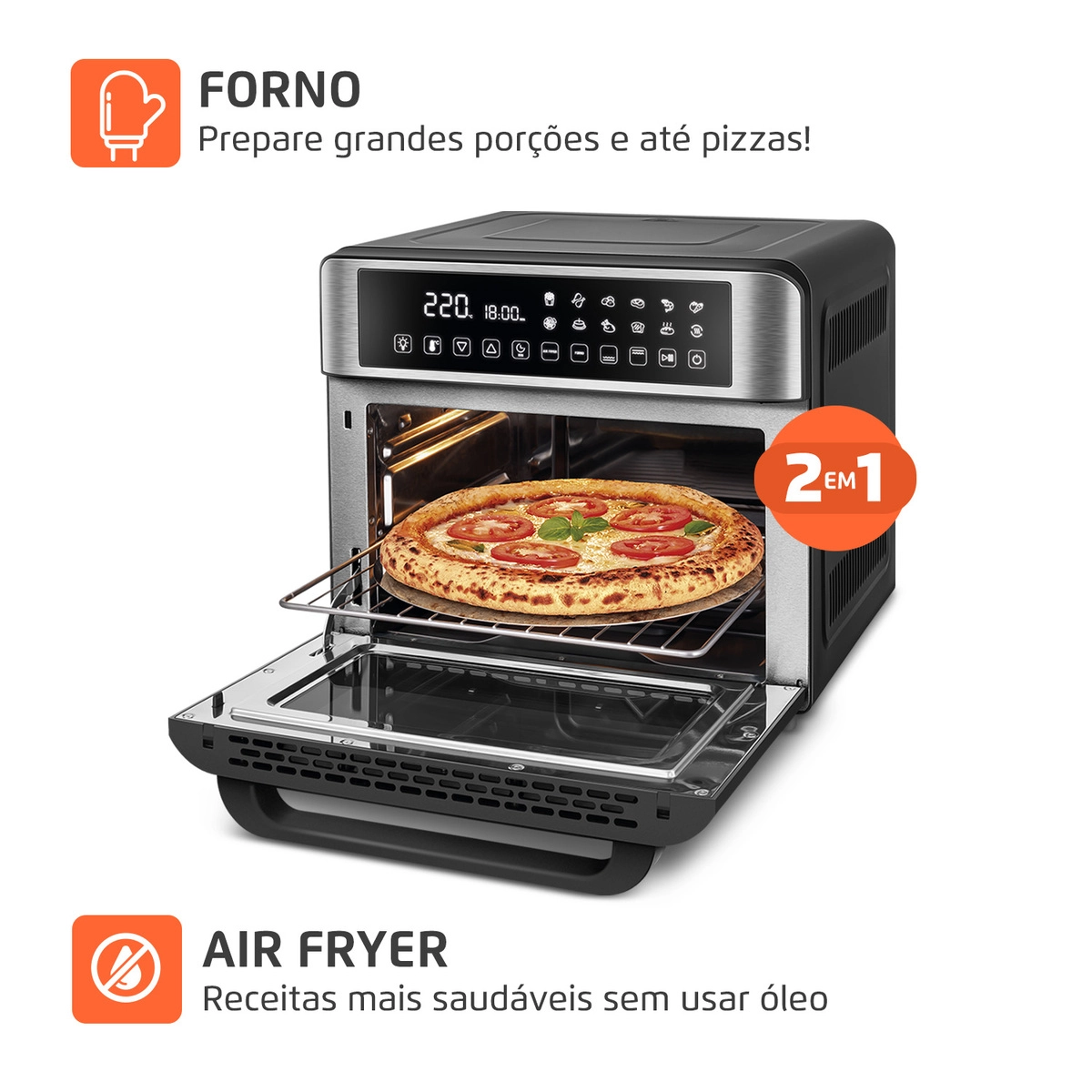 Fritadeira Air Fryer Forno Oven Mondial Digital Afo-25l-bi 25l 2000w Preto com Inox