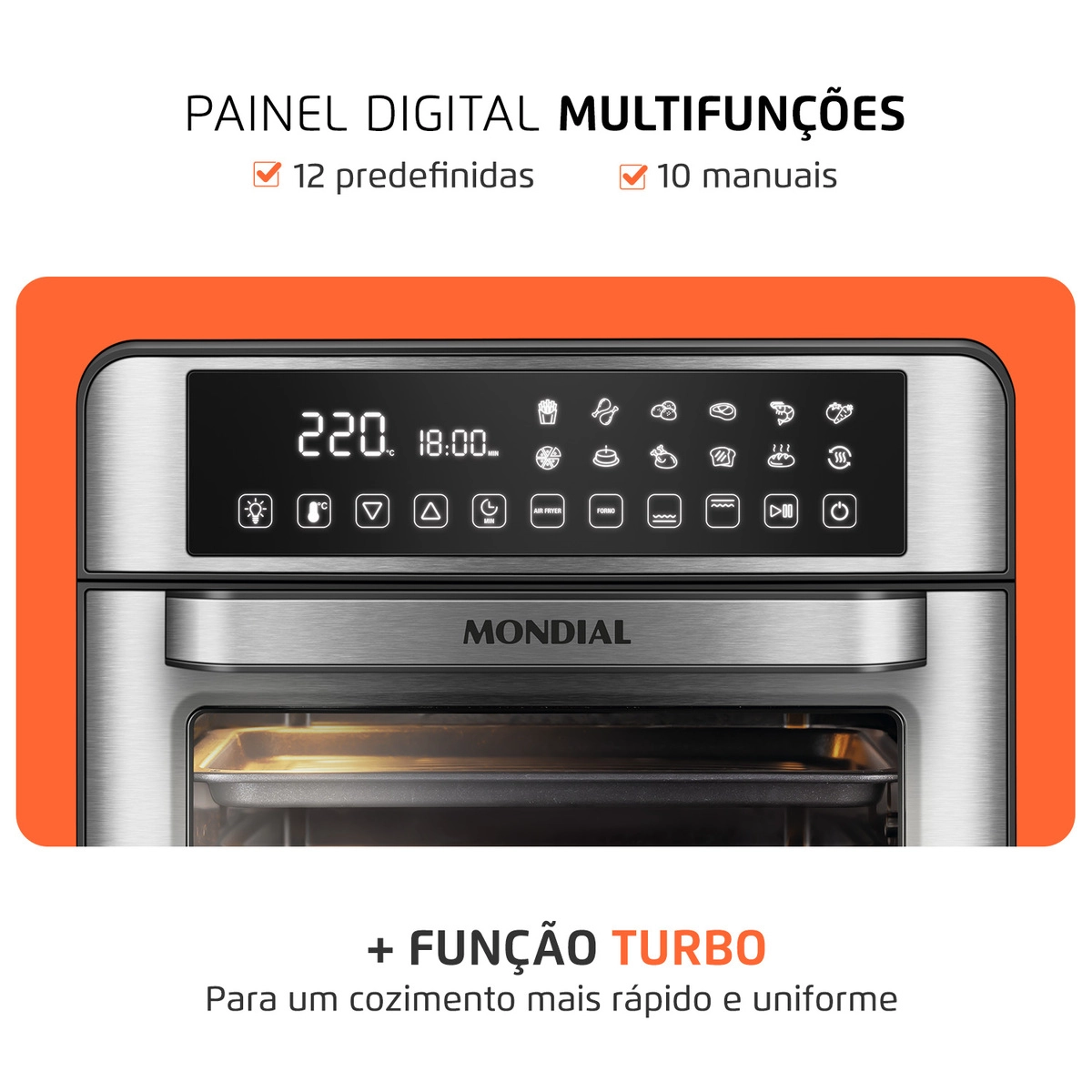 Fritadeira Air Fryer Forno Oven Mondial Digital Afo-25l-bi 25l 2000w Preto com Inox