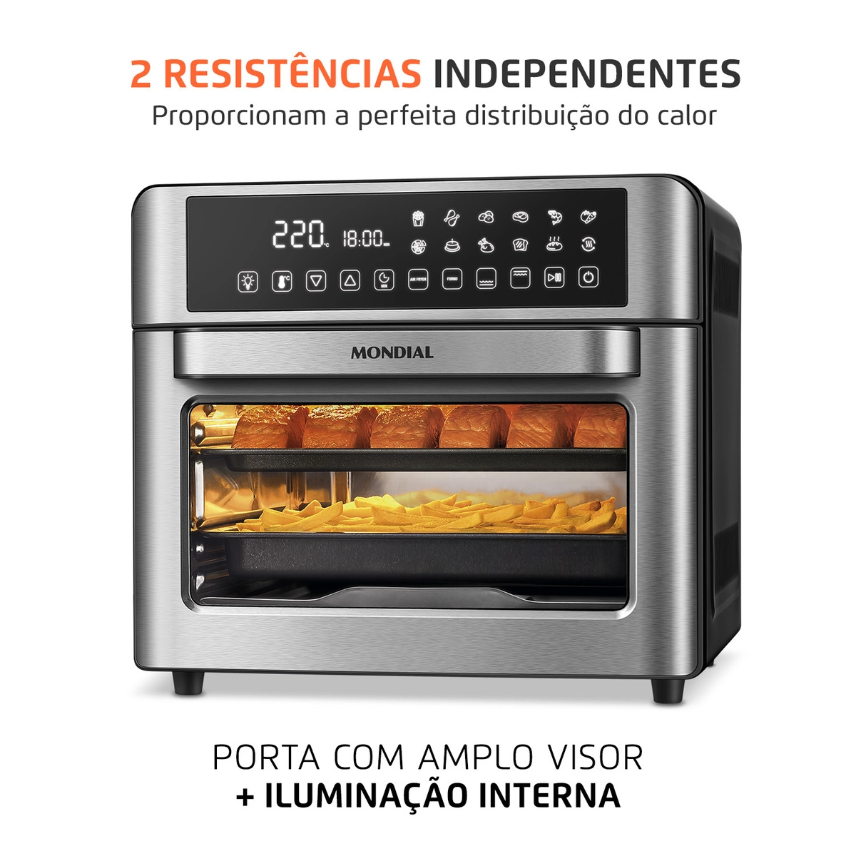 Fritadeira Air Fryer Forno Oven Mondial Digital Afo-25l-bi 25l 2000w Preto com Inox