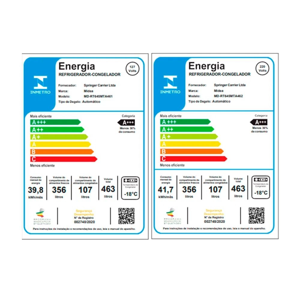Geladeira Frost Free Midea MD-RT645MTA461 Duplex 463l Slim Cor Inox 127v