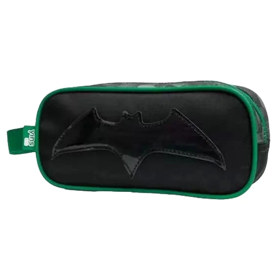 Kit Mochila Escolar Infantil de Rodinhas com Lancheira e Estojo em Pvc Holografico Batman Verde