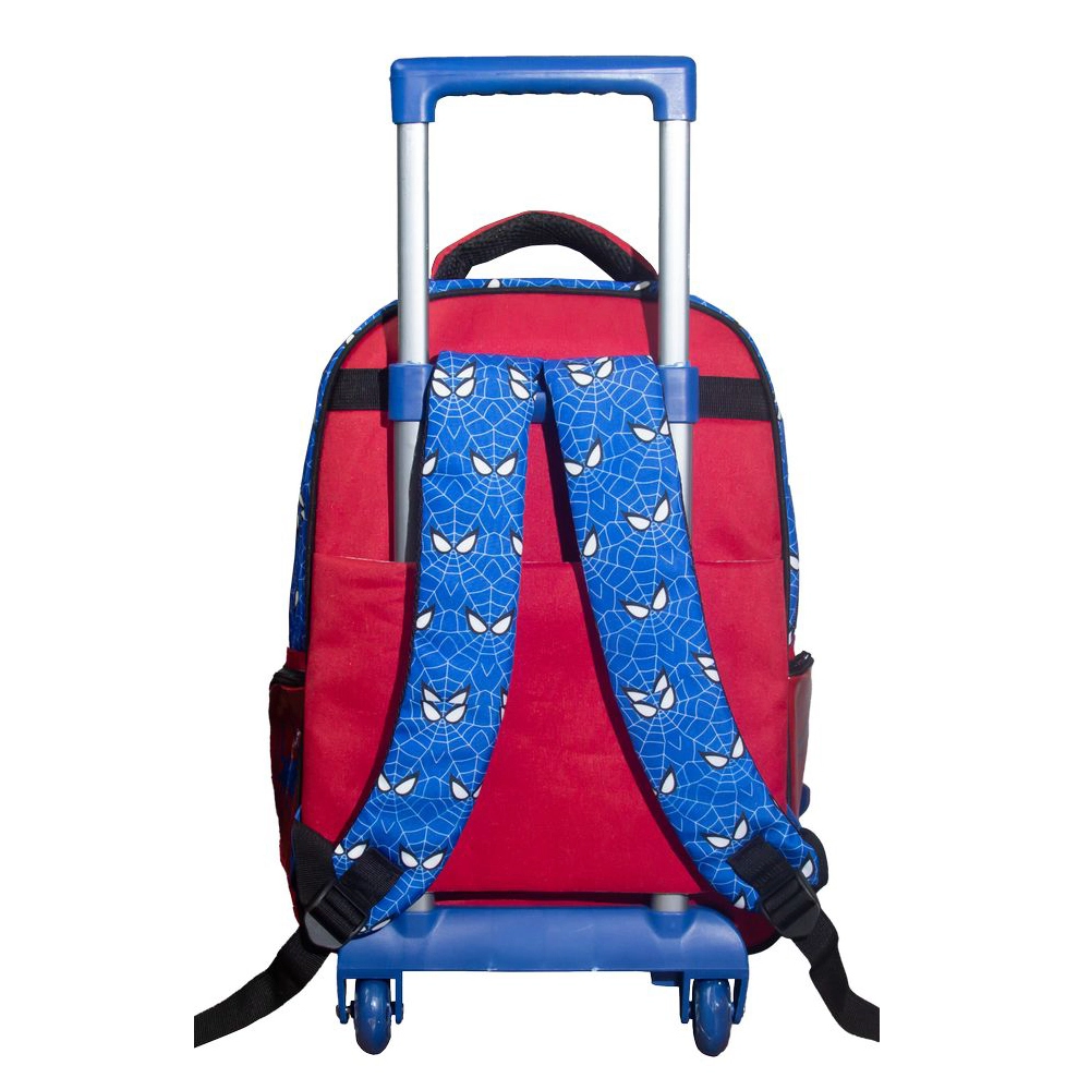 Kit Mochila Escolar Infantil de Rodinhas com Lancheira e Estojo Yins em Pvc 3d Kids Spider Azul