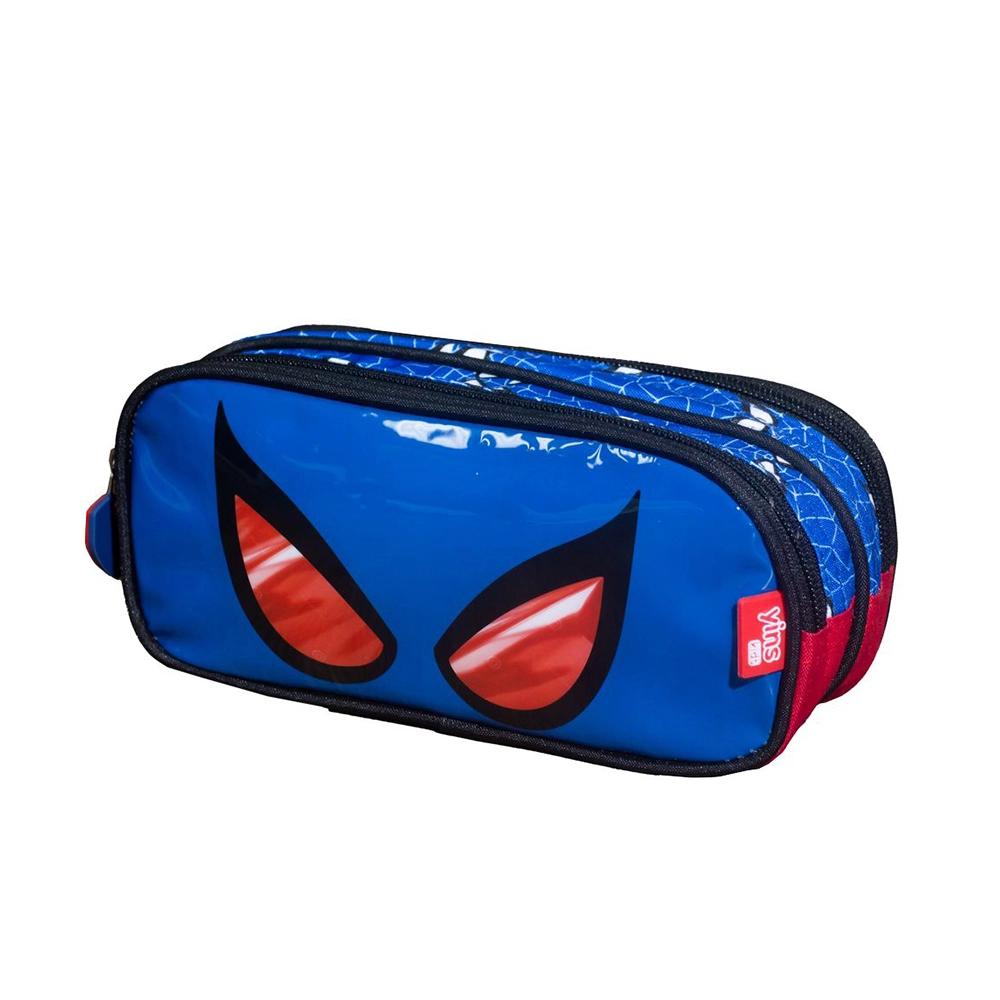 Kit Mochila Escolar Infantil de Rodinhas com Lancheira e Estojo Yins em Pvc 3d Kids Spider Azul