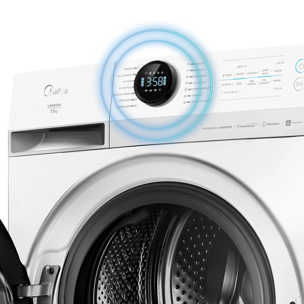Máquina de Lavar Roupas Midea 11kg Slim Healthguard Wi-fi Conectada Smarthome Inverter Branca