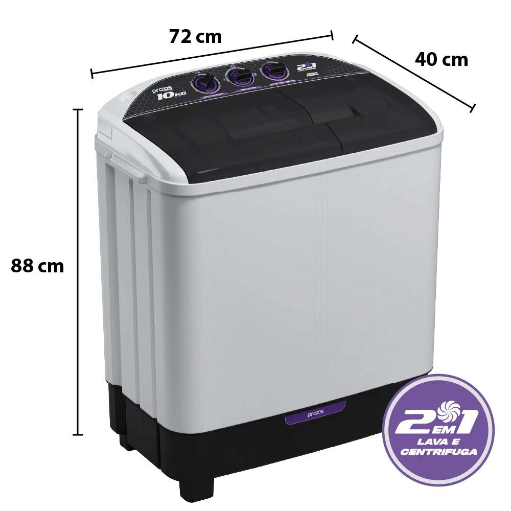 Máquina de Lavar Twin Tub Praxis 10kg 2 em 1 Lava e Centrifuga Branca