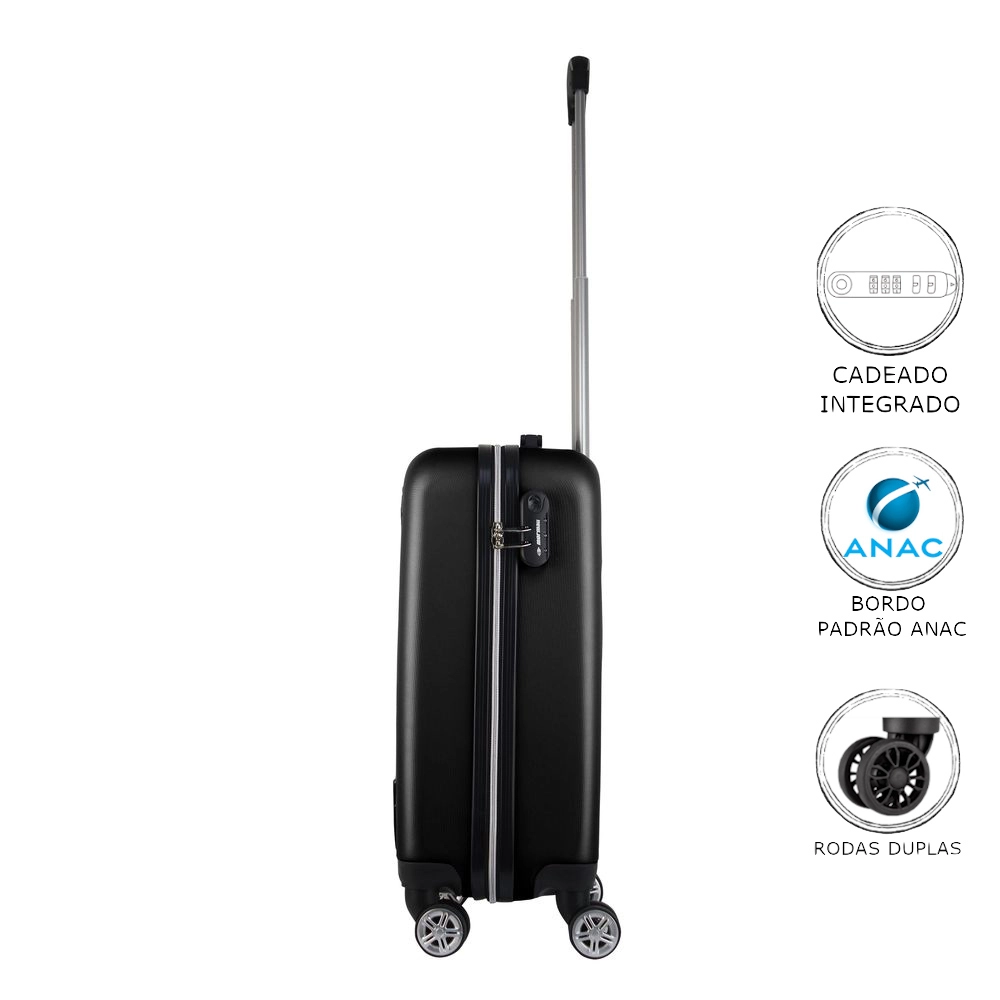Mala de Bordo Abs para Viagem Mormaii MOR-1543 Cadeado Integrado Rodas Duplas Giro 360 Preta