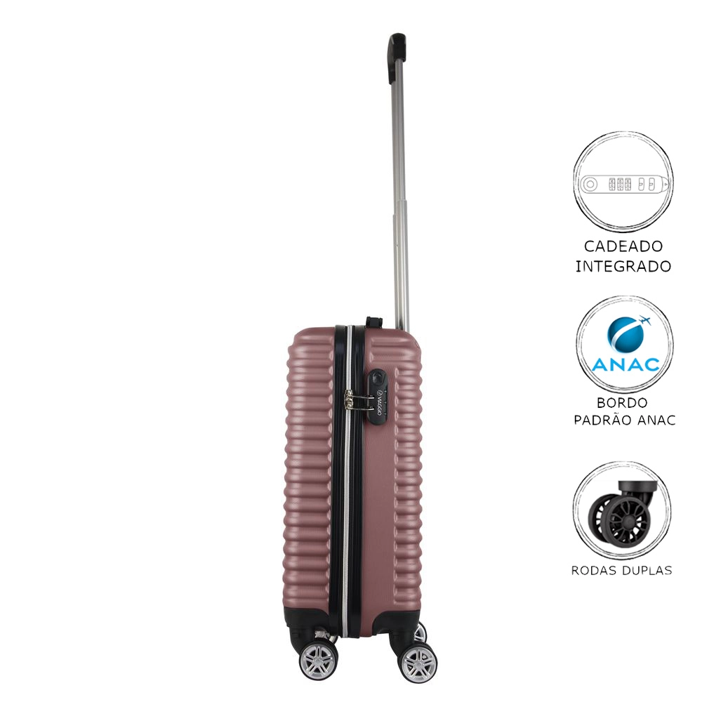 Mala de Bordo Abs para Viagem Viaggio VIA-1921 Cadeado Integrado Rodas Duplas Giro 360 Rose