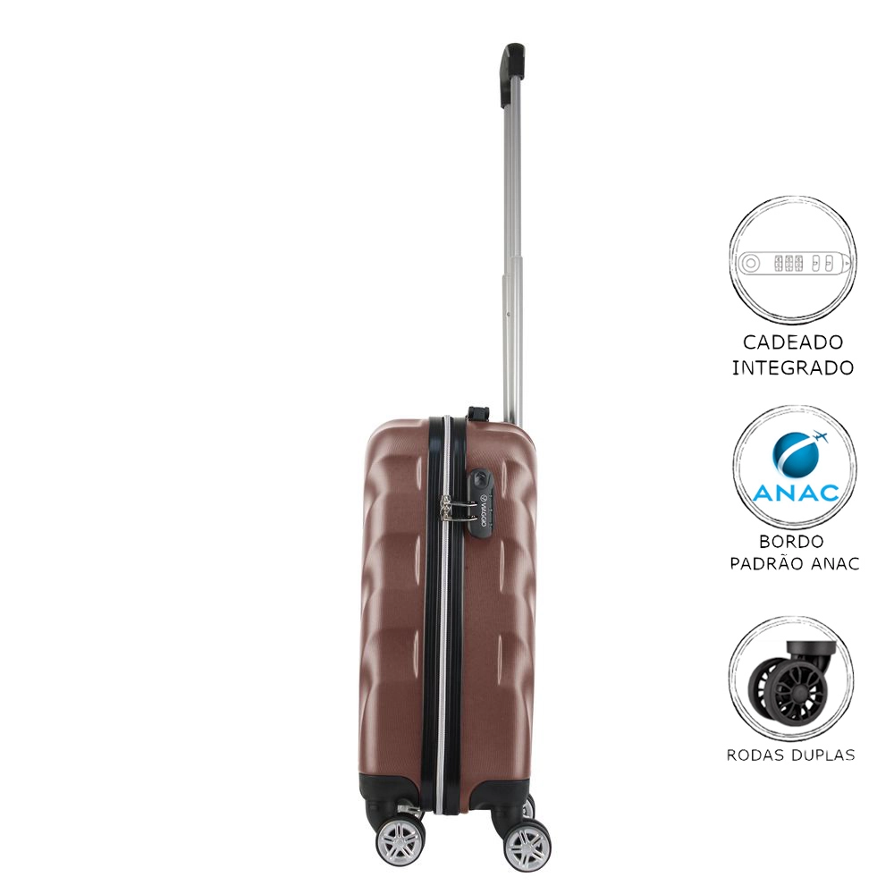 Mala de Bordo Abs para Viagem Viaggio VIA-1922 Cadeado Integrado Rodas Duplas Giro 360 Rose