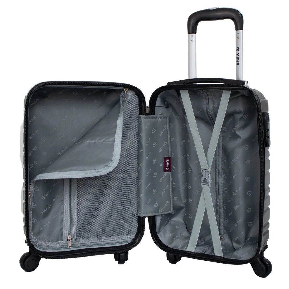 Mala de Bordo Abs para Viagem Yins 21166 Cadeado Integrado Rodas 360º Preta Tam Pp