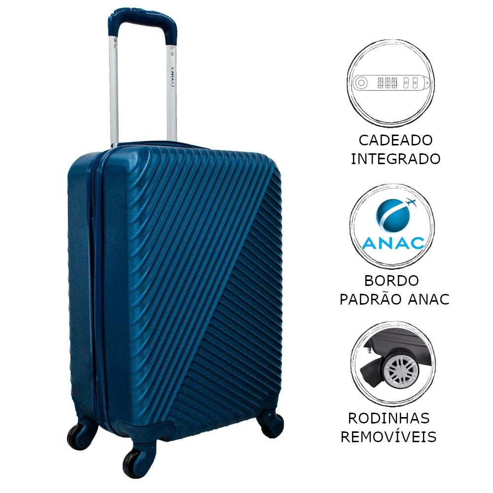 Mala de Bordo Abs para Viagem Yins YS21037 Cadeado Embutido Rodas Giro 360º Azul