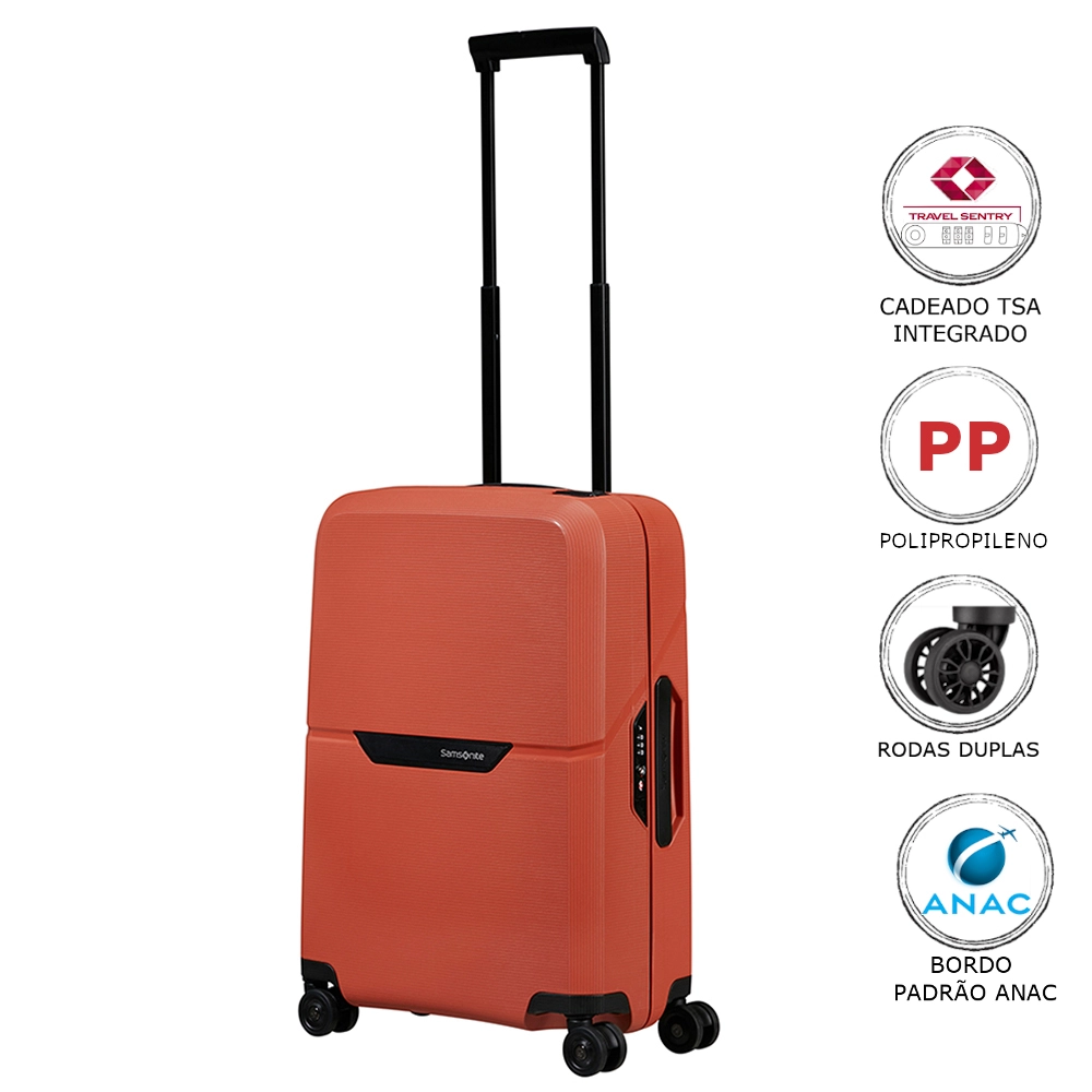 Mala de Bordo Magnum Eco Samsonite Polipropileno Cadeado Tsa e Rodas Duplas Giro 360 Laranja