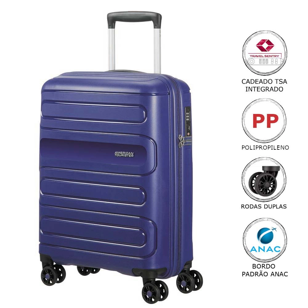 Mala de Bordo Pequena em Polipropileno American Tourister Sunside Cadeado Tsa Azul