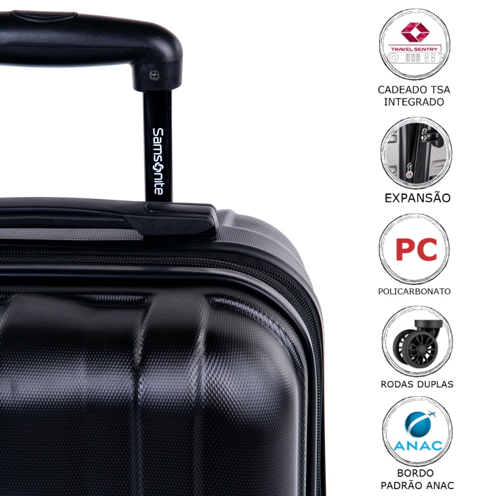 Mala de Bordo Samsonite Fiero Expansível ABS Expansível Tsa Preta