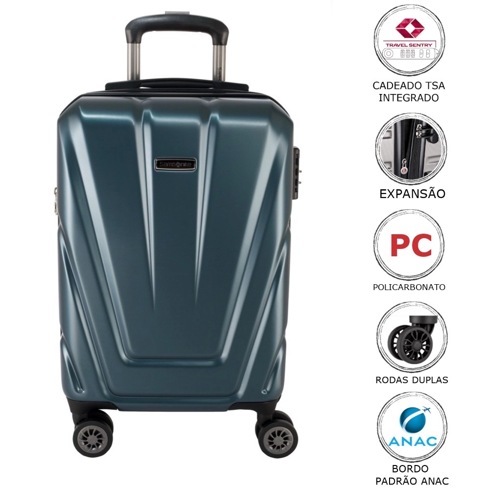 Mala de Bordo Pequena Expansivel em Policarbonato Samsonite Vegas Cadeado Tsa e Rodas Duplas Verde