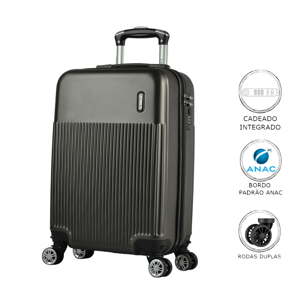 Mala de Bordo Pequena para Viagem Abs Yins 21113 Cadeado Integrado Rodas Duplas 360º Champagne