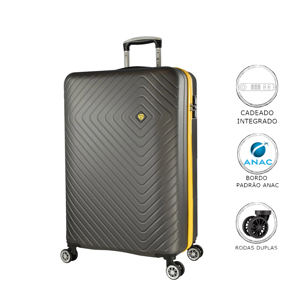 Mala de Bordo Pequena para Viagem Abs Yins 21167 Cadeado Integrado Rodas Duplas 360º Amarelo Tam Pp