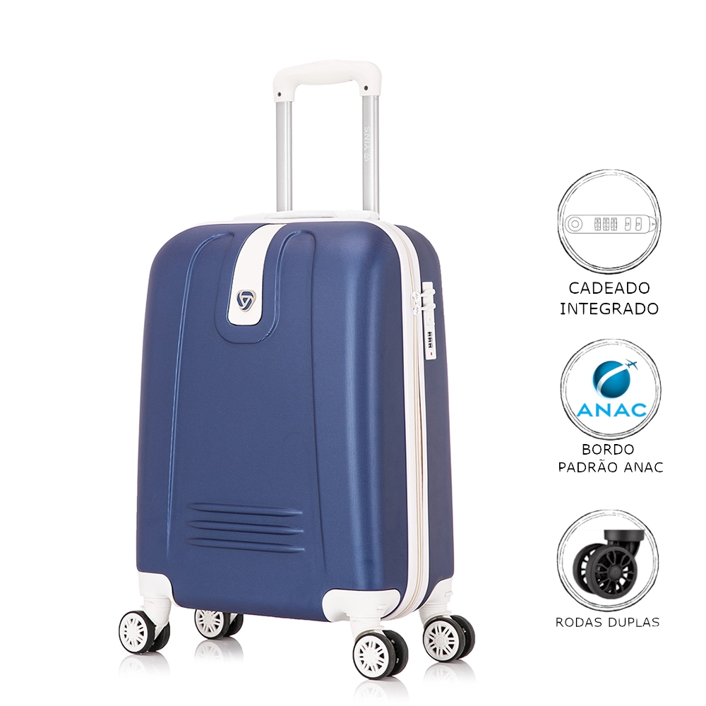 Mala de Bordo Pequena para Viagem Abs Yins Aerolook 01083 Cadeado Integrado Rodas Giro 360 Azul
