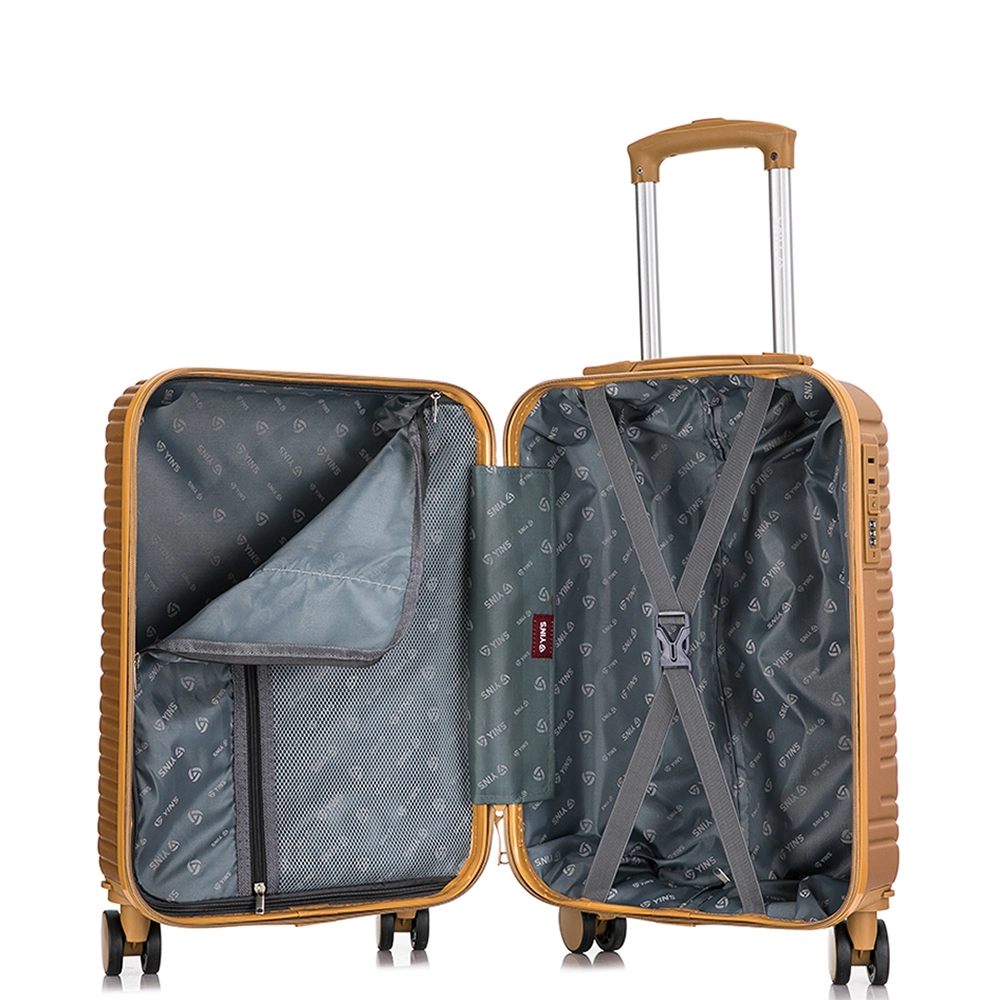 Mala de Bordo Pequena para Viagem Abs Yins YS21177 Cadeado Integrado Rodas Duplas Giro 360º Dourado