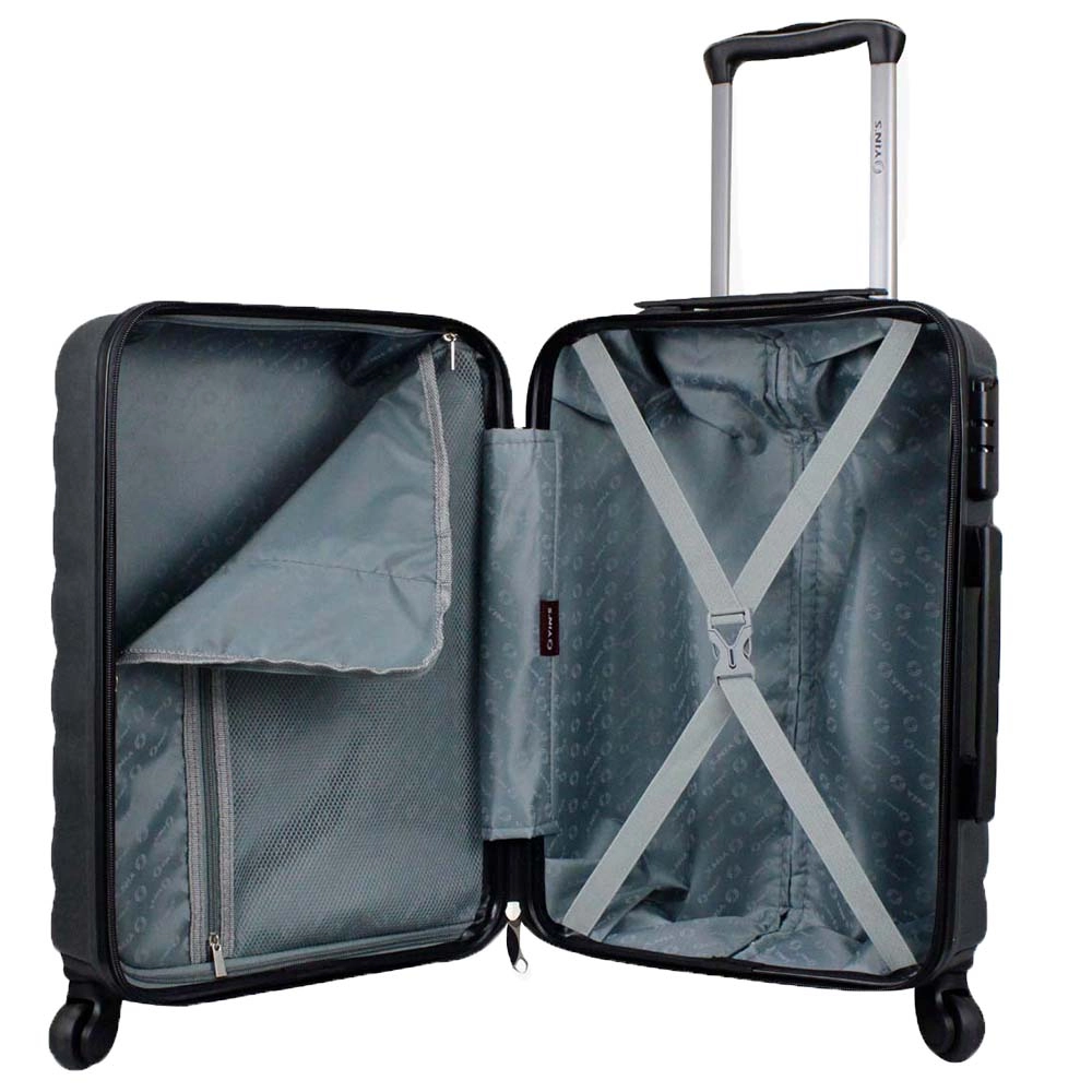 Mala de Bordo Pequena para Viagem em Abs Yins 21089 Cadeado Integrado Rodas Giro 360° Cinza