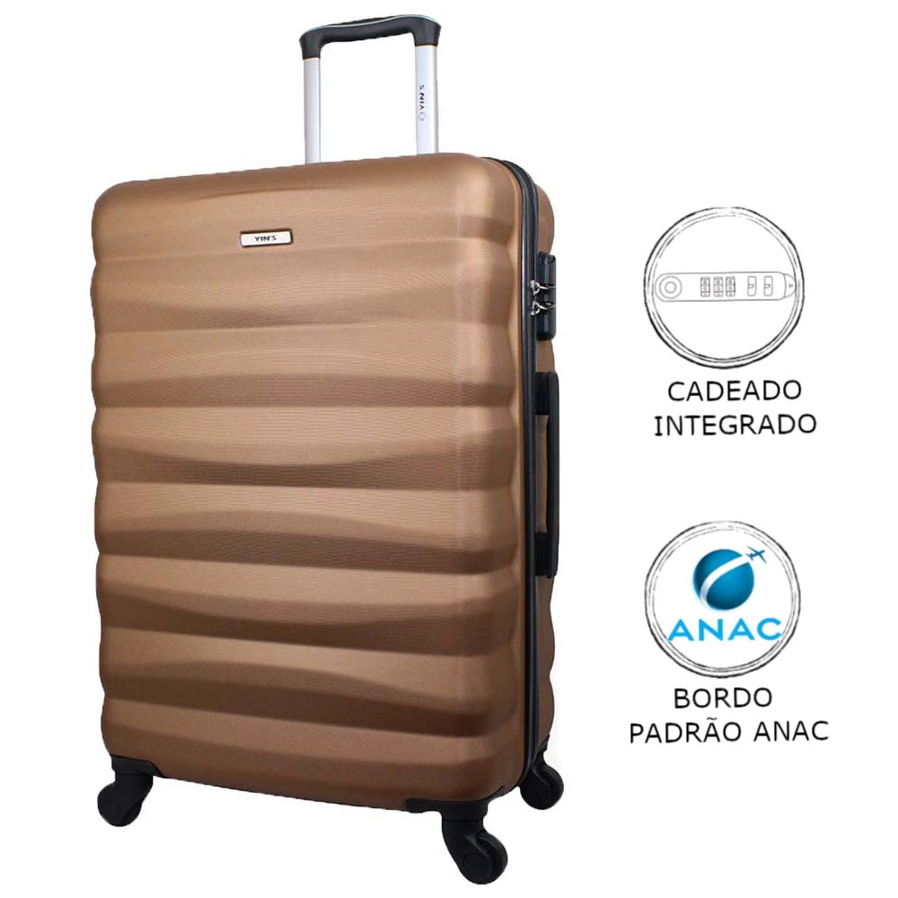 Mala de Bordo Pequena para Viagem em Abs Yins 21089 Cadeado Integrado Rodas Giro 360° Cobre