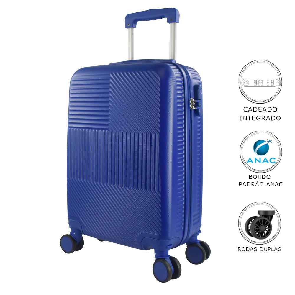 Mala de Bordo Pequena para Viagem em Abs Yins 21190 Cadeado Integrado Rodas Duplas 360 Azul