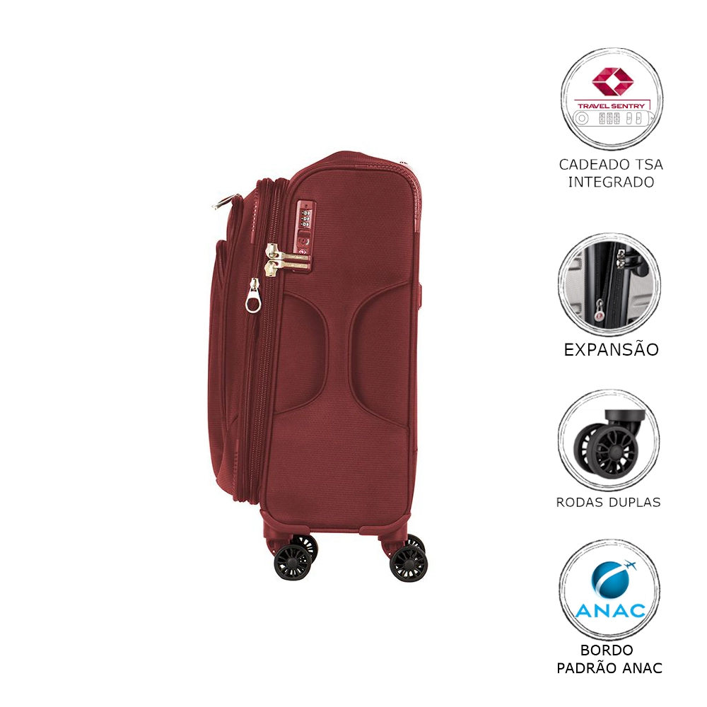 Mala de Bordo Samsonite Kick Air Poliester Expansível Tsa Vermelha